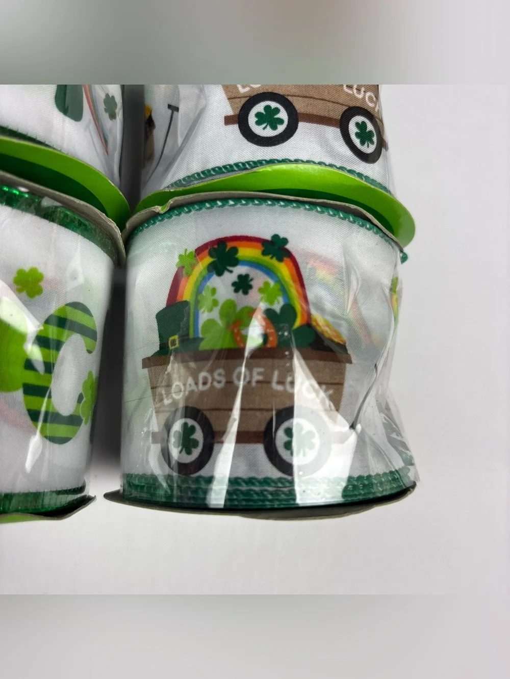 St Patricks Day Ribbon Lot of 5 Lucky Wagon Rainbow Green 2.5in x 144in New Wire